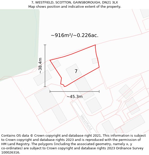 7, WESTFIELD, SCOTTON, GAINSBOROUGH, DN21 3LX: Plot and title map