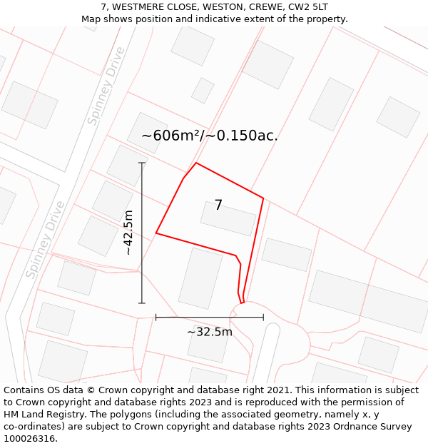 7, WESTMERE CLOSE, WESTON, CREWE, CW2 5LT: Plot and title map