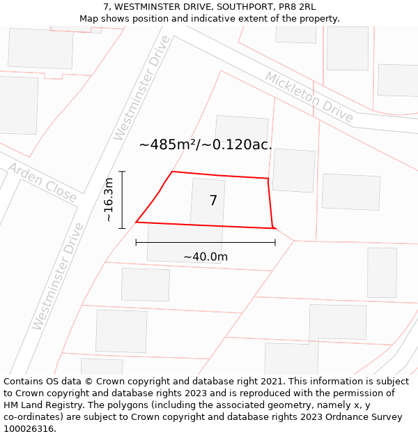 7, WESTMINSTER DRIVE, SOUTHPORT, PR8 2RL: Plot and title map