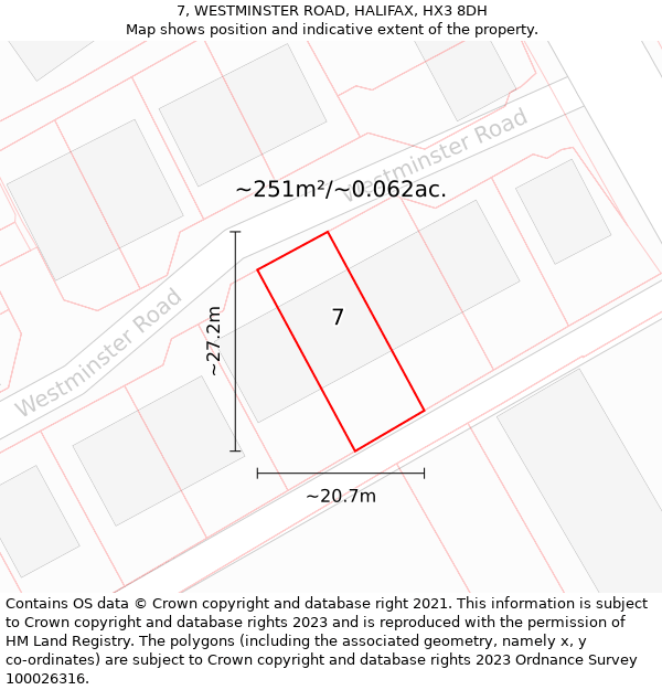 7, WESTMINSTER ROAD, HALIFAX, HX3 8DH: Plot and title map