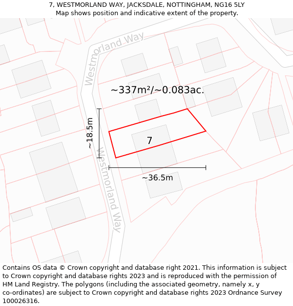 7, WESTMORLAND WAY, JACKSDALE, NOTTINGHAM, NG16 5LY: Plot and title map