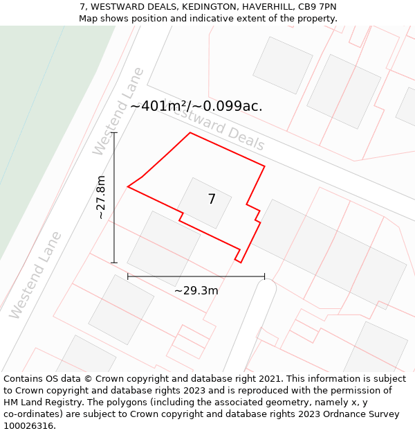 7, WESTWARD DEALS, KEDINGTON, HAVERHILL, CB9 7PN: Plot and title map