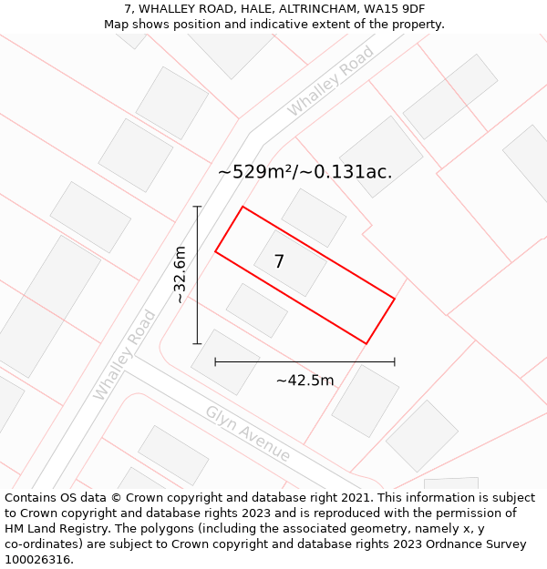 7, WHALLEY ROAD, HALE, ALTRINCHAM, WA15 9DF: Plot and title map