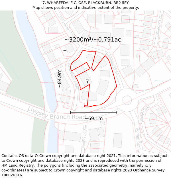 7, WHARFEDALE CLOSE, BLACKBURN, BB2 5EY: Plot and title map