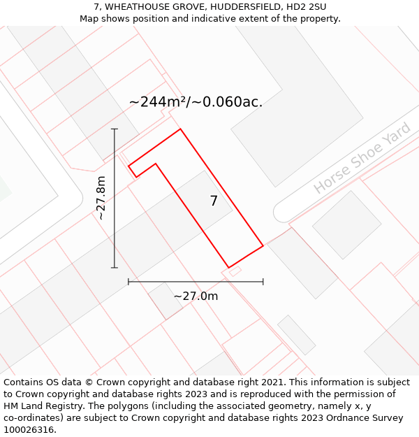 7, WHEATHOUSE GROVE, HUDDERSFIELD, HD2 2SU: Plot and title map