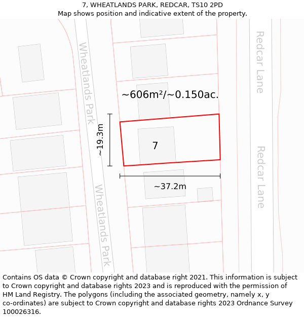 7, WHEATLANDS PARK, REDCAR, TS10 2PD: Plot and title map