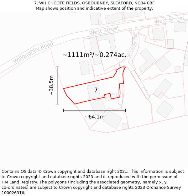 7, WHICHCOTE FIELDS, OSBOURNBY, SLEAFORD, NG34 0BF: Plot and title map