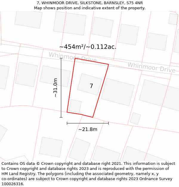 7, WHINMOOR DRIVE, SILKSTONE, BARNSLEY, S75 4NR: Plot and title map