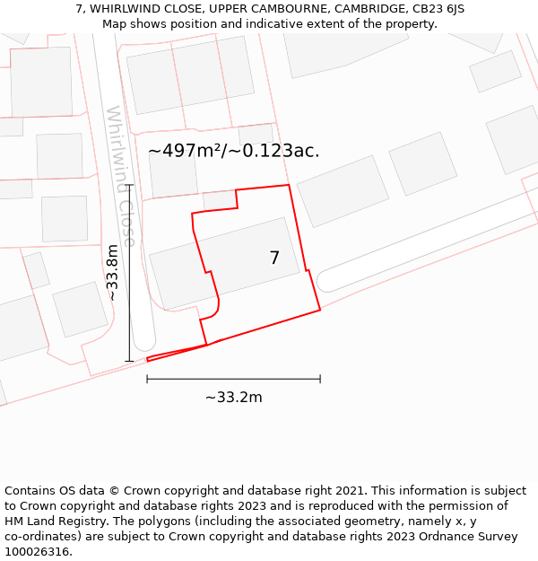 7, WHIRLWIND CLOSE, UPPER CAMBOURNE, CAMBRIDGE, CB23 6JS: Plot and title map