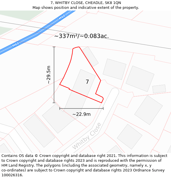 7, WHITBY CLOSE, CHEADLE, SK8 1QN: Plot and title map