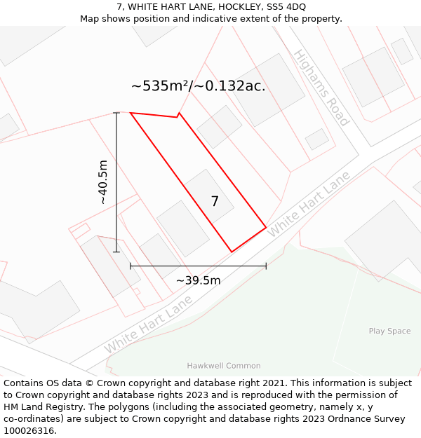 7, WHITE HART LANE, HOCKLEY, SS5 4DQ: Plot and title map