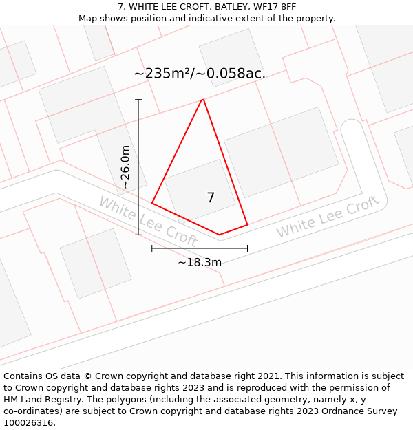 7, WHITE LEE CROFT, BATLEY, WF17 8FF: Plot and title map