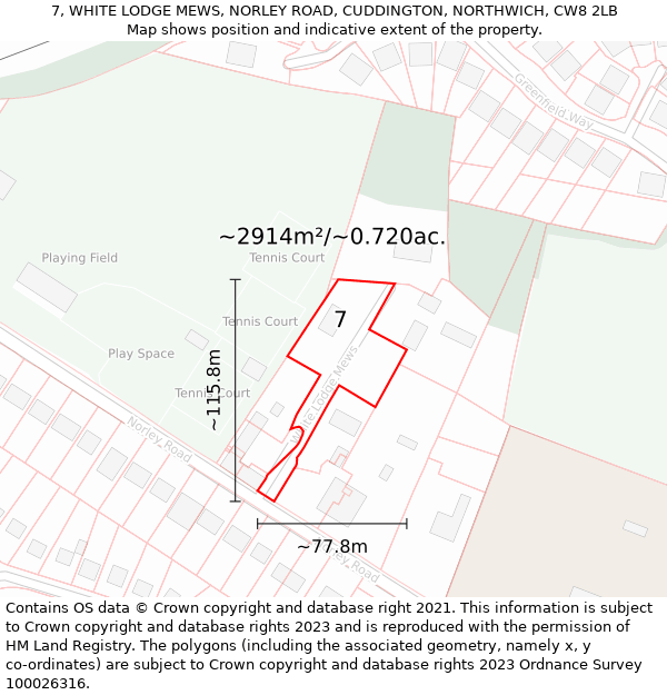 7, WHITE LODGE MEWS, NORLEY ROAD, CUDDINGTON, NORTHWICH, CW8 2LB: Plot and title map