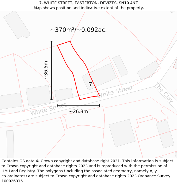 7, WHITE STREET, EASTERTON, DEVIZES, SN10 4NZ: Plot and title map