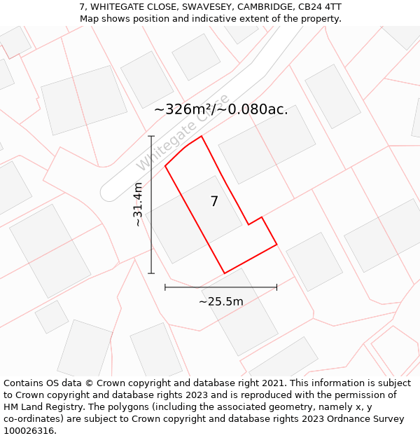 7, WHITEGATE CLOSE, SWAVESEY, CAMBRIDGE, CB24 4TT: Plot and title map