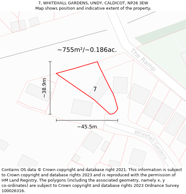 7, WHITEHALL GARDENS, UNDY, CALDICOT, NP26 3EW: Plot and title map