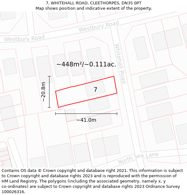 7, WHITEHALL ROAD, CLEETHORPES, DN35 0PT: Plot and title map