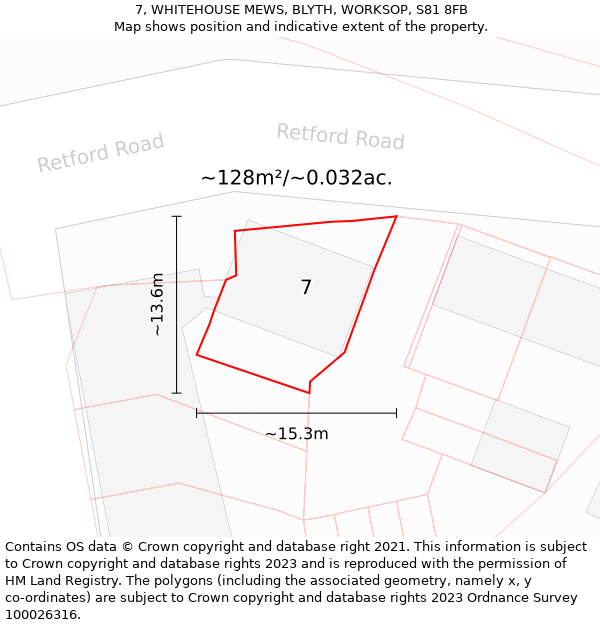 7, WHITEHOUSE MEWS, BLYTH, WORKSOP, S81 8FB: Plot and title map