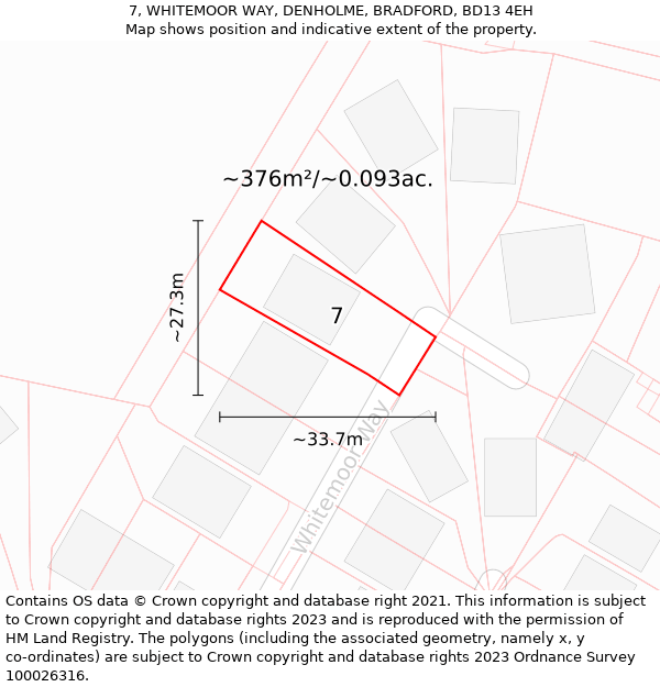 7, WHITEMOOR WAY, DENHOLME, BRADFORD, BD13 4EH: Plot and title map