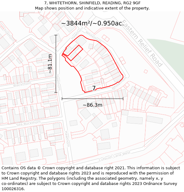 7, WHITETHORN, SHINFIELD, READING, RG2 9GF: Plot and title map