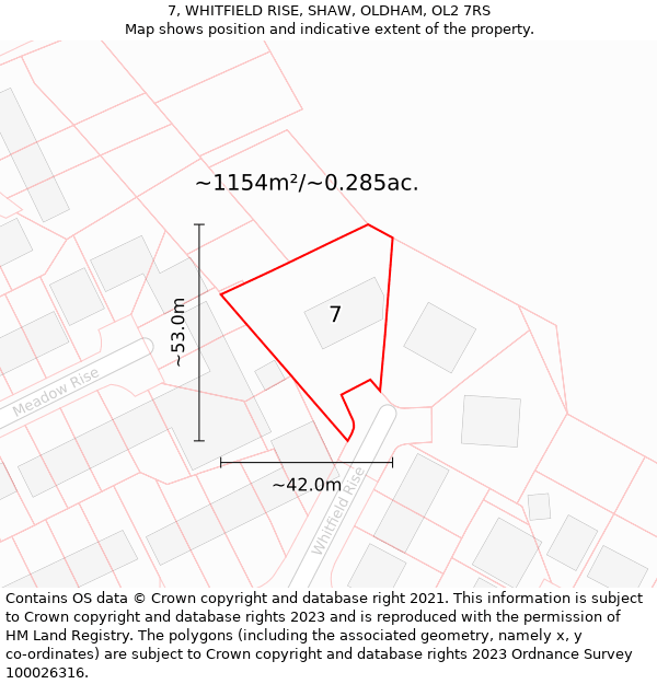 7, WHITFIELD RISE, SHAW, OLDHAM, OL2 7RS: Plot and title map