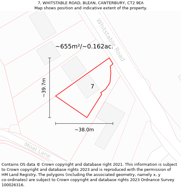 7, WHITSTABLE ROAD, BLEAN, CANTERBURY, CT2 9EA: Plot and title map