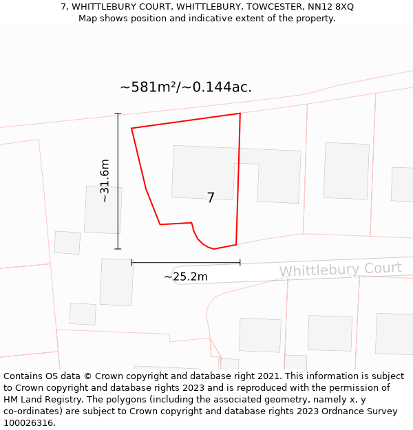 7, WHITTLEBURY COURT, WHITTLEBURY, TOWCESTER, NN12 8XQ: Plot and title map