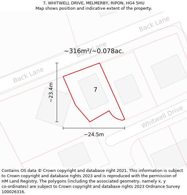 7, WHITWELL DRIVE, MELMERBY, RIPON, HG4 5HU: Plot and title map