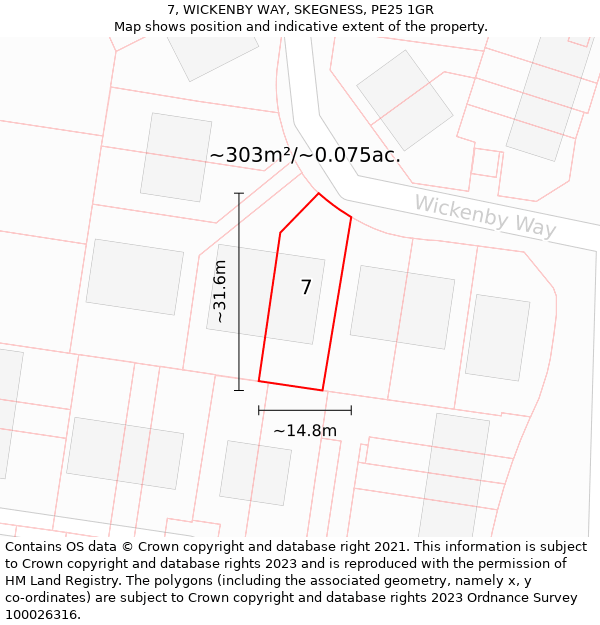 7, WICKENBY WAY, SKEGNESS, PE25 1GR: Plot and title map