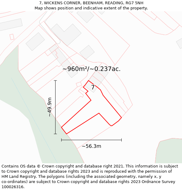 7, WICKENS CORNER, BEENHAM, READING, RG7 5NH: Plot and title map