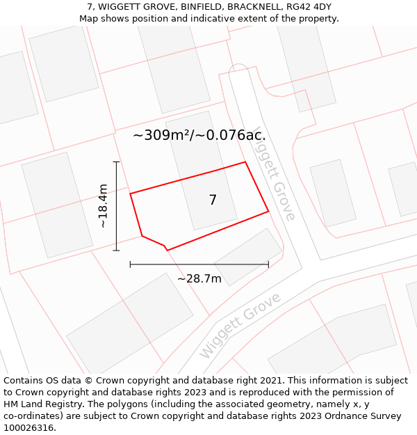 7, WIGGETT GROVE, BINFIELD, BRACKNELL, RG42 4DY: Plot and title map