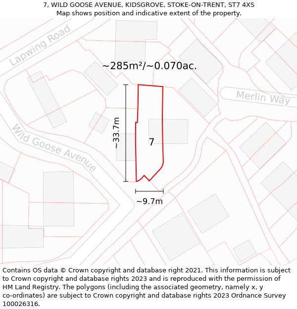 7, WILD GOOSE AVENUE, KIDSGROVE, STOKE-ON-TRENT, ST7 4XS: Plot and title map