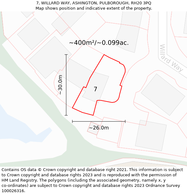 7, WILLARD WAY, ASHINGTON, PULBOROUGH, RH20 3PQ: Plot and title map