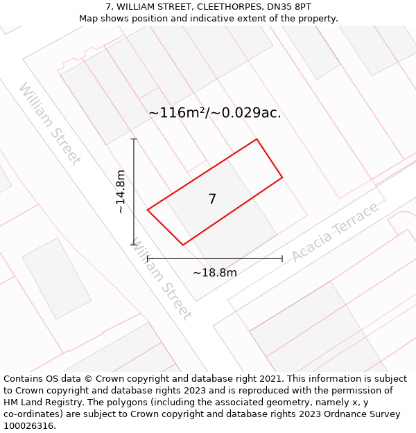 7, WILLIAM STREET, CLEETHORPES, DN35 8PT: Plot and title map
