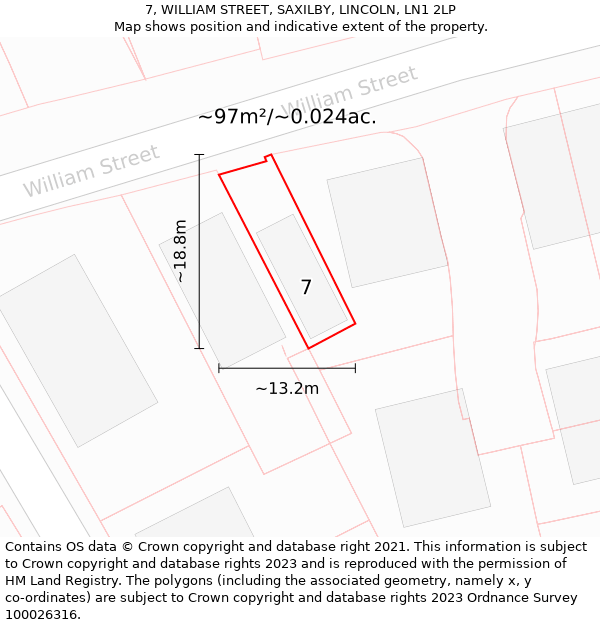 7, WILLIAM STREET, SAXILBY, LINCOLN, LN1 2LP: Plot and title map