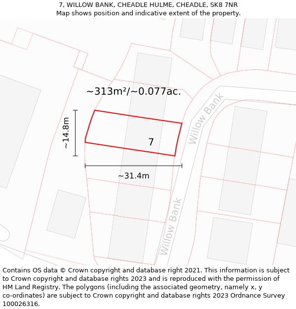 7, WILLOW BANK, CHEADLE HULME, CHEADLE, SK8 7NR: Plot and title map