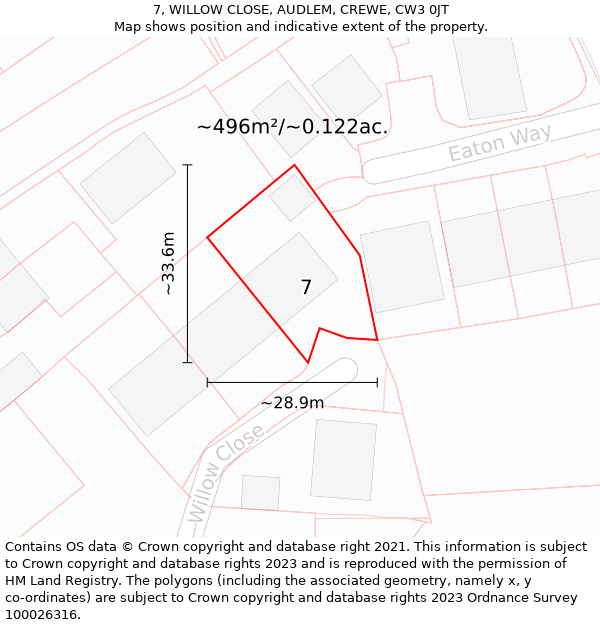 7, WILLOW CLOSE, AUDLEM, CREWE, CW3 0JT: Plot and title map