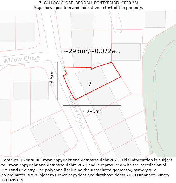 7, WILLOW CLOSE, BEDDAU, PONTYPRIDD, CF38 2SJ: Plot and title map