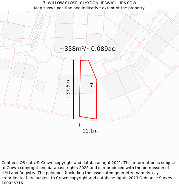 7, WILLOW CLOSE, CLAYDON, IPSWICH, IP6 0DW: Plot and title map