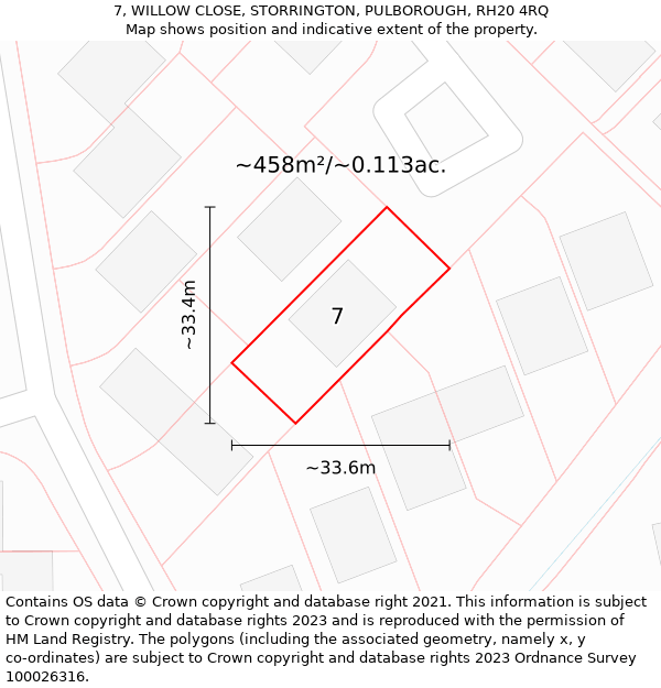 7, WILLOW CLOSE, STORRINGTON, PULBOROUGH, RH20 4RQ: Plot and title map