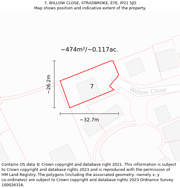 7, WILLOW CLOSE, STRADBROKE, EYE, IP21 5JD: Plot and title map