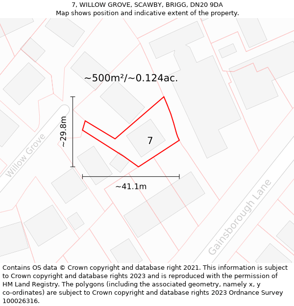 7, WILLOW GROVE, SCAWBY, BRIGG, DN20 9DA: Plot and title map