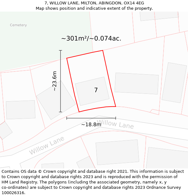 7, WILLOW LANE, MILTON, ABINGDON, OX14 4EG: Plot and title map