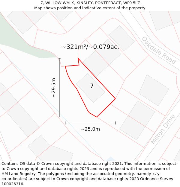 7, WILLOW WALK, KINSLEY, PONTEFRACT, WF9 5LZ: Plot and title map