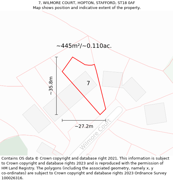 7, WILMORE COURT, HOPTON, STAFFORD, ST18 0AF: Plot and title map