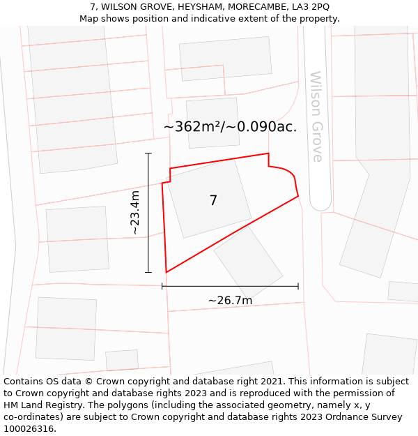 7, WILSON GROVE, HEYSHAM, MORECAMBE, LA3 2PQ: Plot and title map