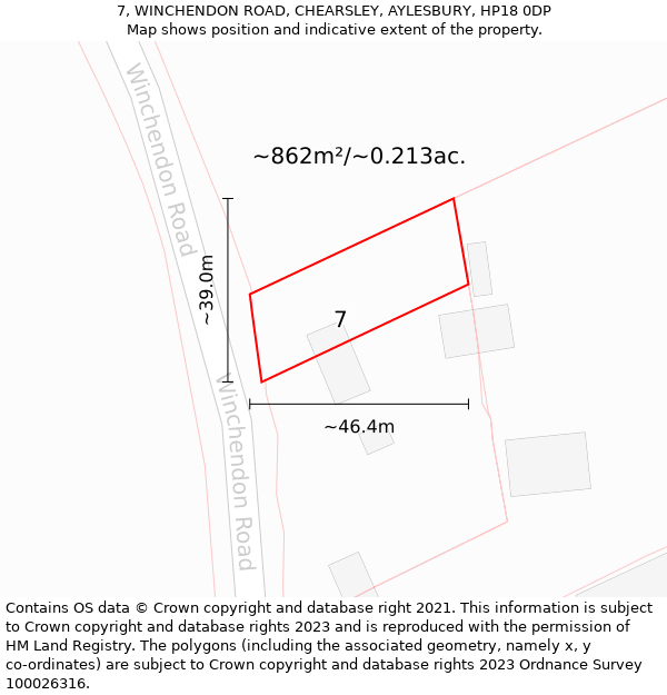 7, WINCHENDON ROAD, CHEARSLEY, AYLESBURY, HP18 0DP: Plot and title map