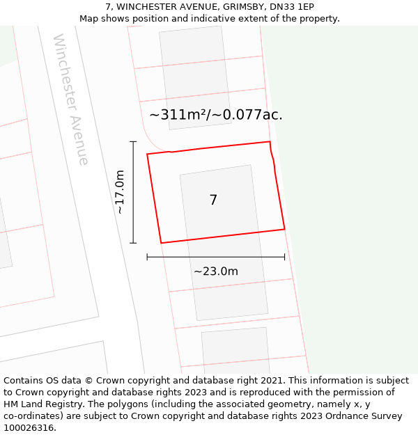 7, WINCHESTER AVENUE, GRIMSBY, DN33 1EP: Plot and title map