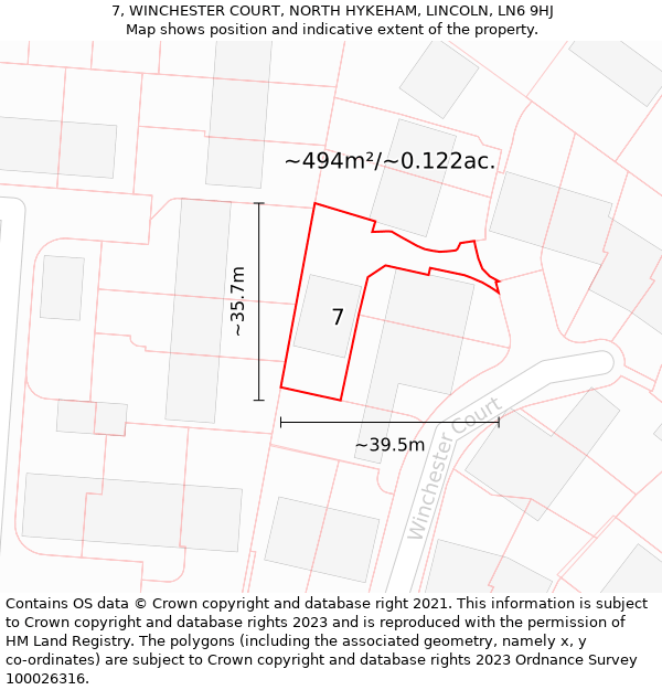 7, WINCHESTER COURT, NORTH HYKEHAM, LINCOLN, LN6 9HJ: Plot and title map