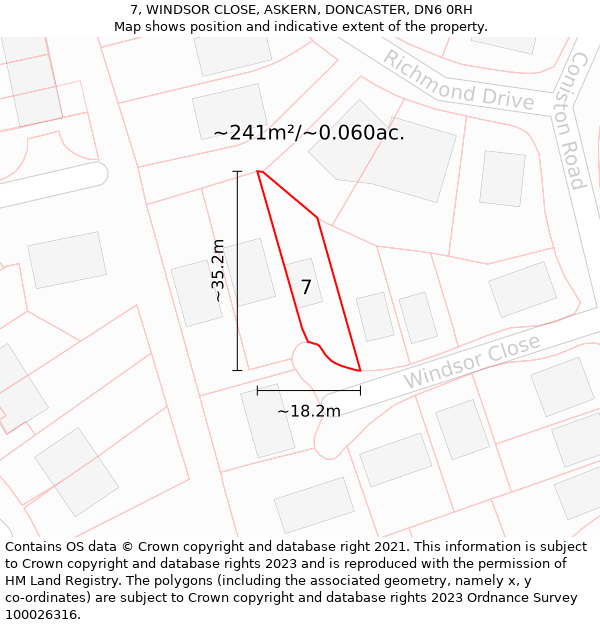 7, WINDSOR CLOSE, ASKERN, DONCASTER, DN6 0RH: Plot and title map